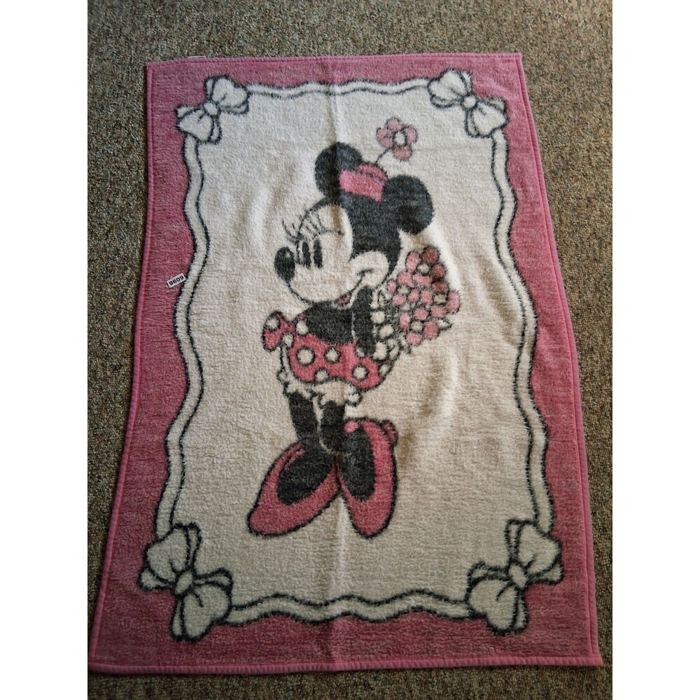 VTG Biederlack Blanket Disney Minnie Mouse Fleece Throw Reversible Pink 38x54